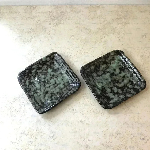 Set of 2 Square Spotted Ceramic Dish,Vintage Browns And Greens - Picture 3 of 4